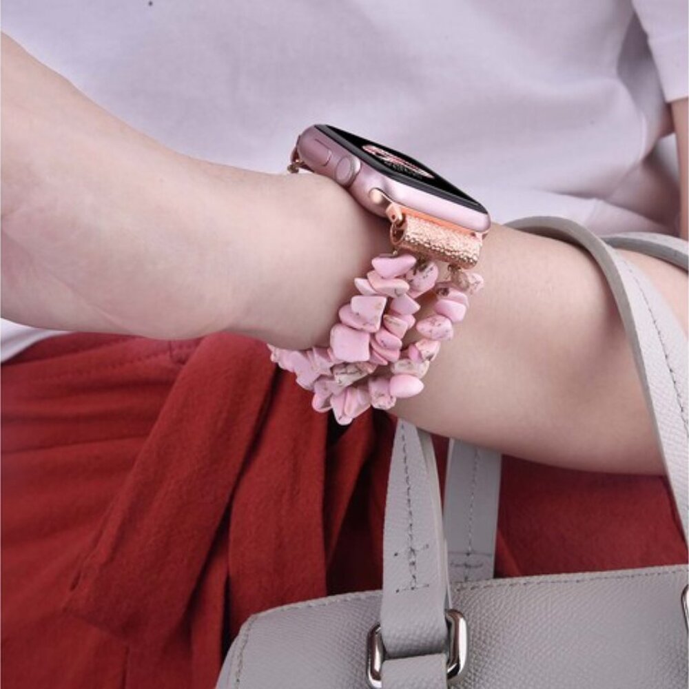 Beaded Apple Watch Bracelet Pink Stone